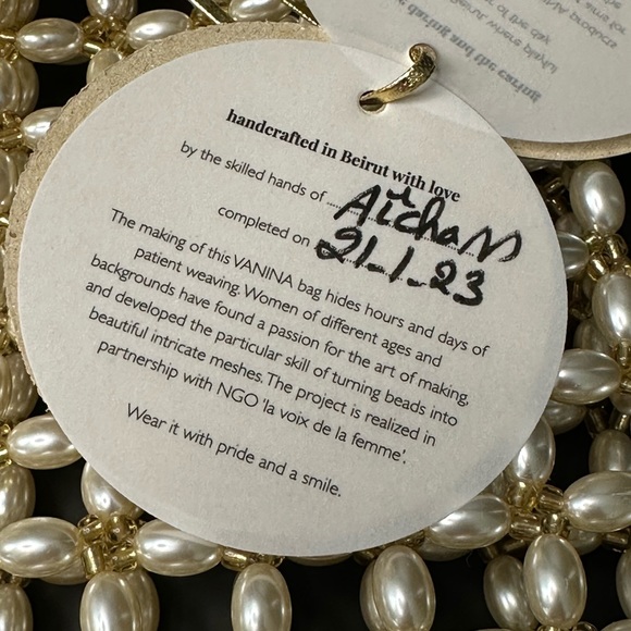 New VANINA ‘Sable Nacré’ Faux Pearl Tote – Ecru | Handcrafted Pearl Beaded bag - Picture 3 of 9